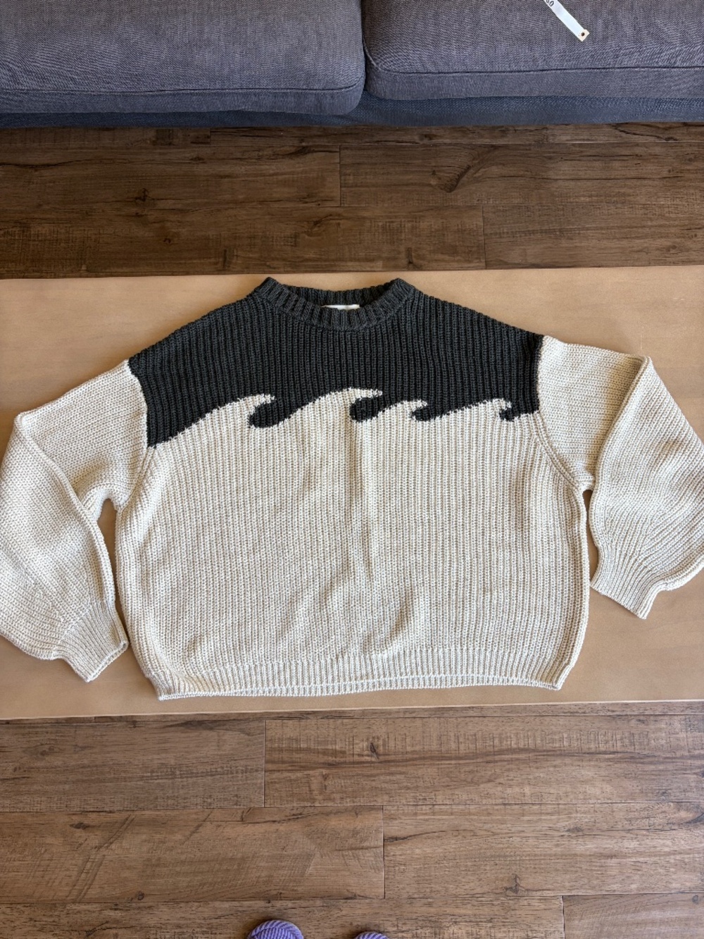 Back Beat Co. Organic Cotton Wave Sweater Cream Black Size M/L